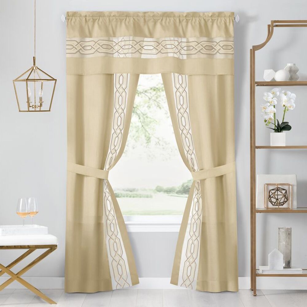 Paige Two-Tone Embroidered Window Curtain Set, Silver, 55" x 63"